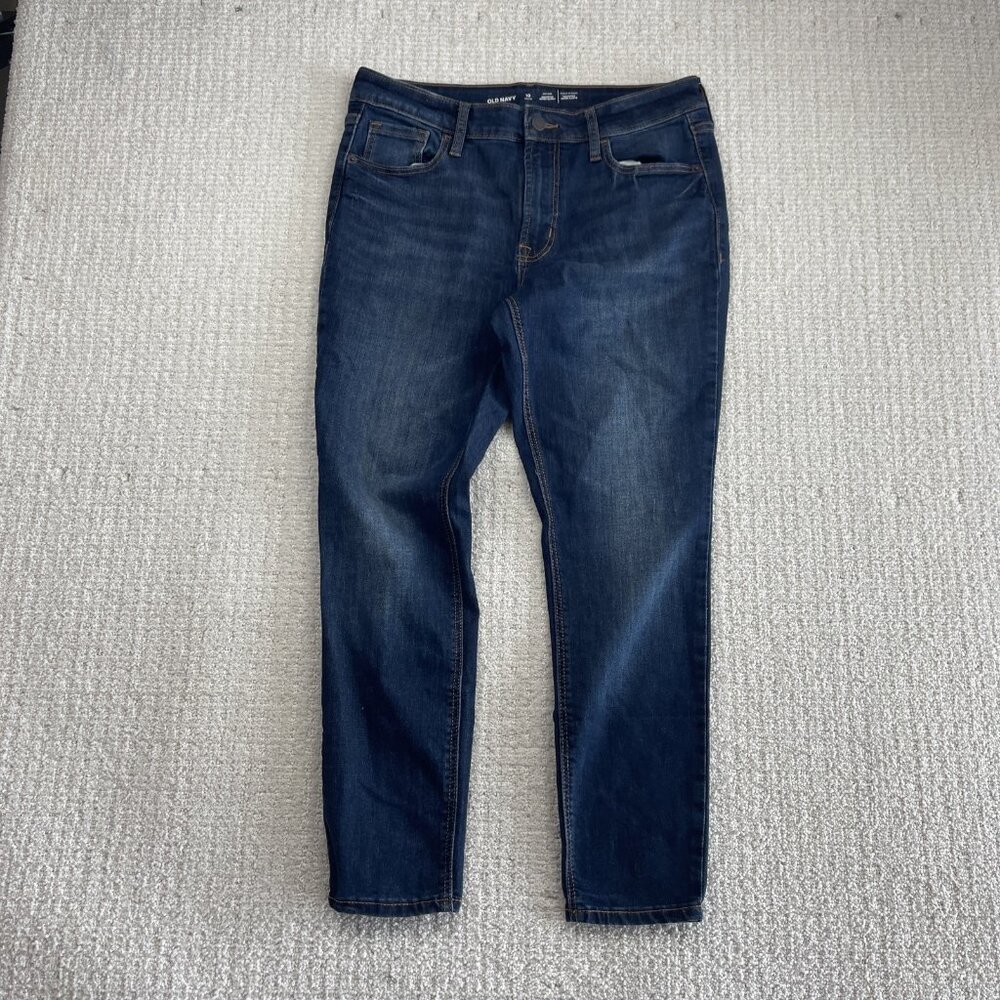 OLD NAVY Rockstar Dark Wash Mid Rise Sz 10 Petite Skinny Stretch Jeans